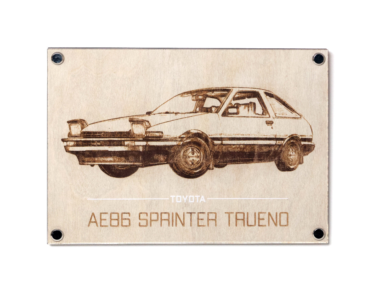 Inspired by the iconic manga, Initial D, this stunning laser engraved artwork of Toyota AE86 Sprinter Trueno in manga style is the ultimate fusion of JDM car culture with a blend of classic and modern aesthetics.