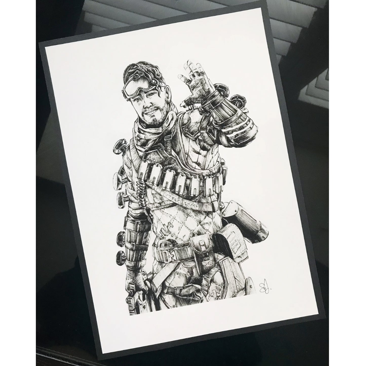Hand drawn Mirage art print, inspired by Apex Legends.