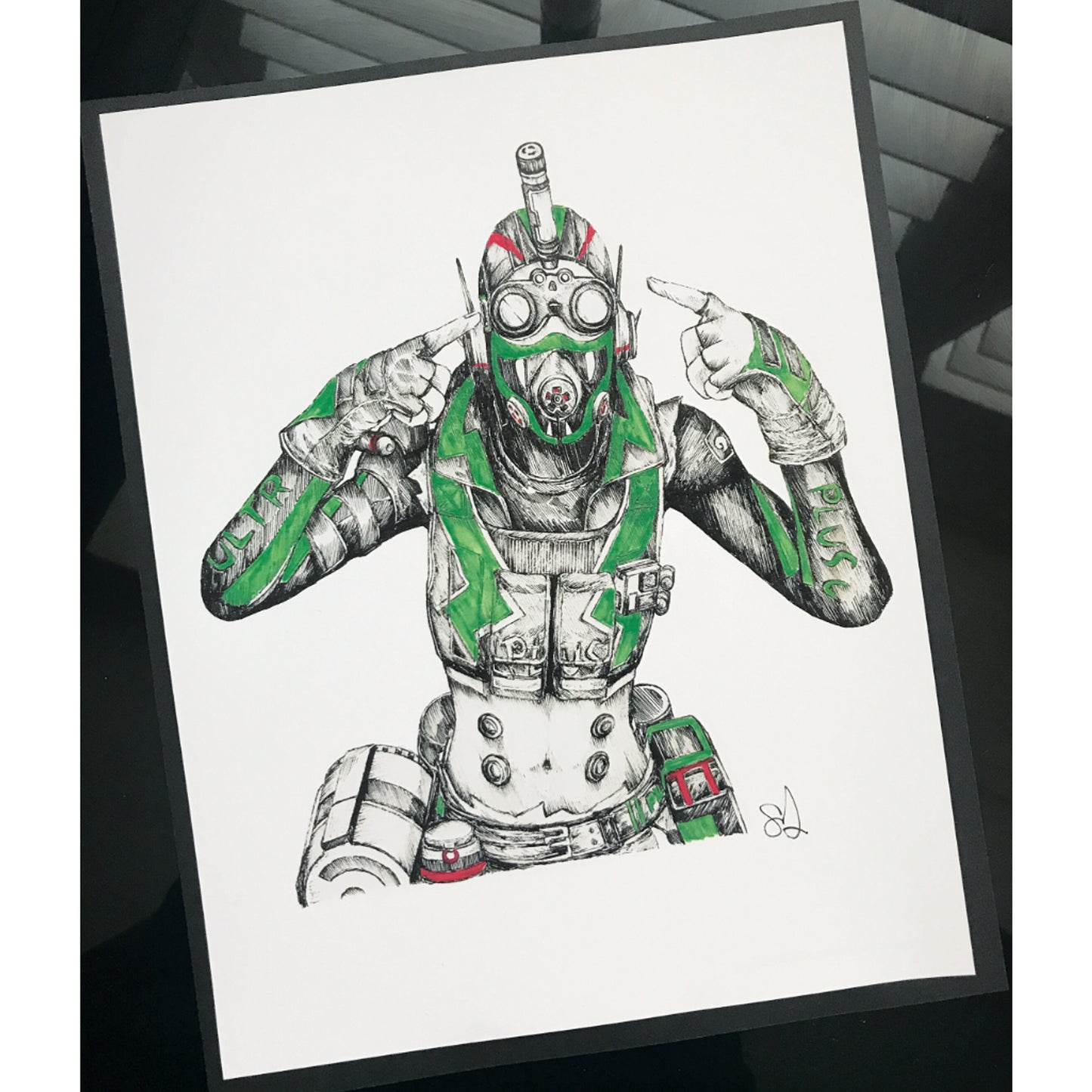 Hand drawn Octane-Hit and Run art print, inspired by Apex Legends.