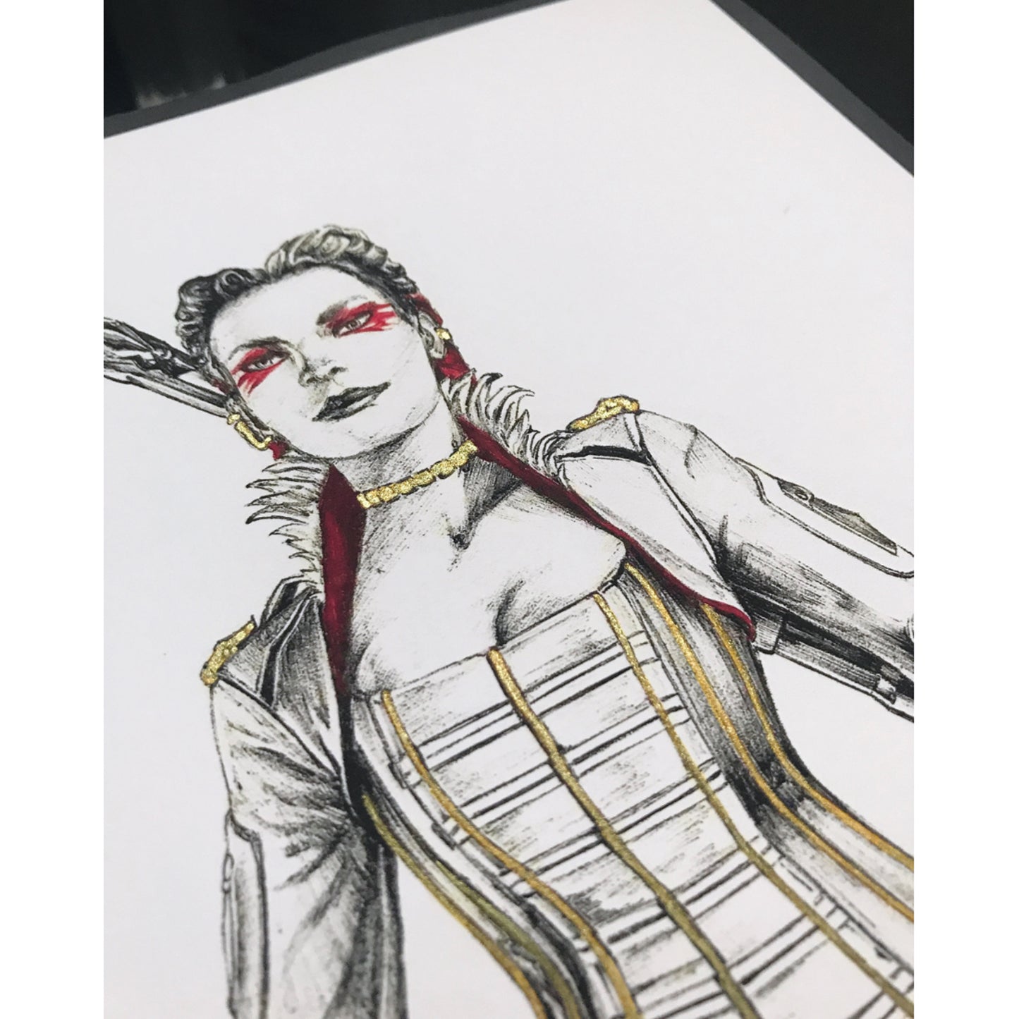 Closeup of Hand drawn Loba art print, inspired by the legendary Apex Legends.