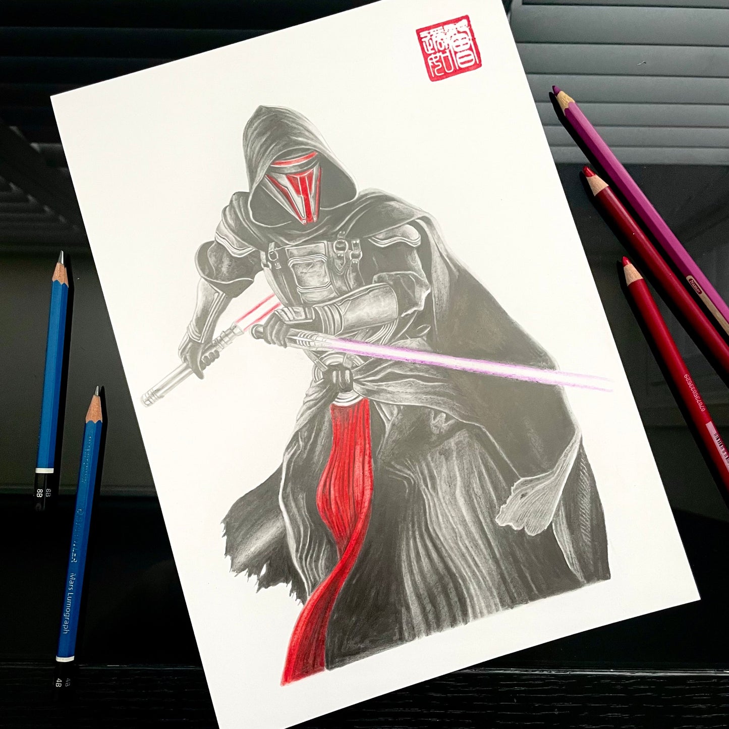 Darth Revan art print/poster captures the legendary Jedi Knight turned Sith Lord originally born from the game, Star Wars: Knights of the Old Republic.