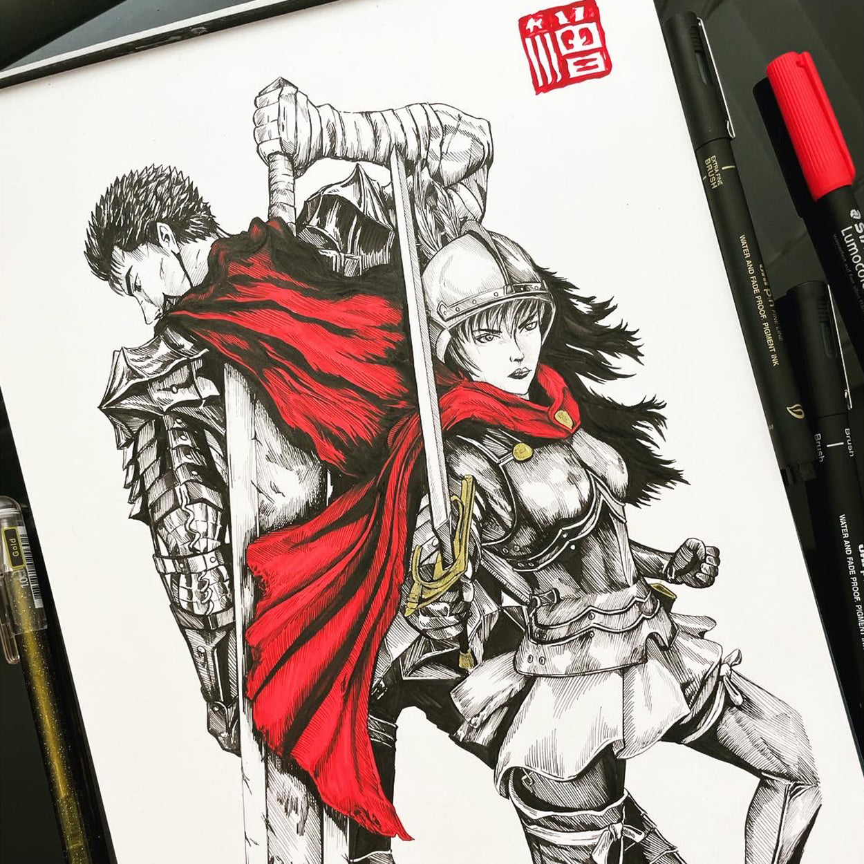 Closeup of Guts and Casca Poster – Berserk Fan Art Print for Anime. Collectors