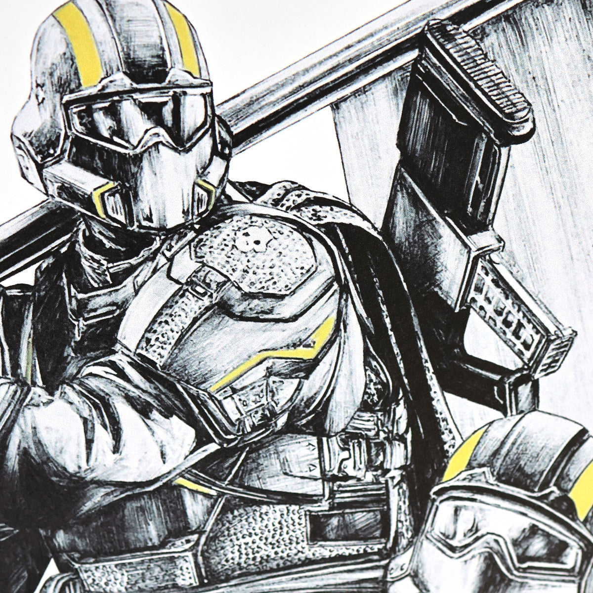 Closeup of flag bearer in Helldivers art print