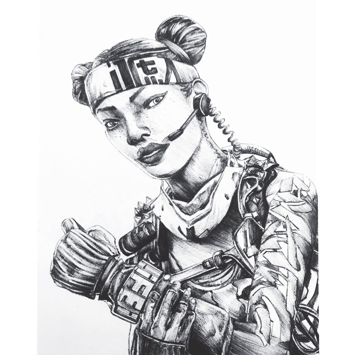 Closeup of Lifeline, Entransing's premium hand-drawn Apex Legends fan art print.