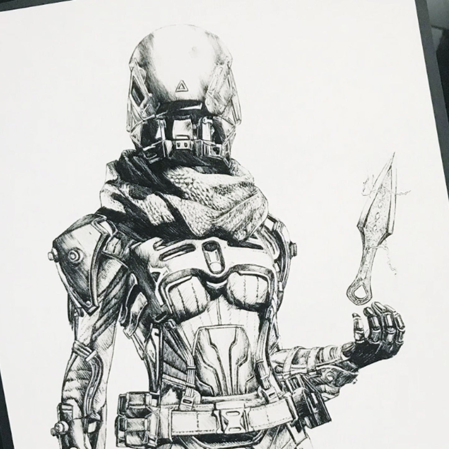 Closeup of premium hand drawn fan art of Voidwalker Wraith inspired by Apex Lengends.