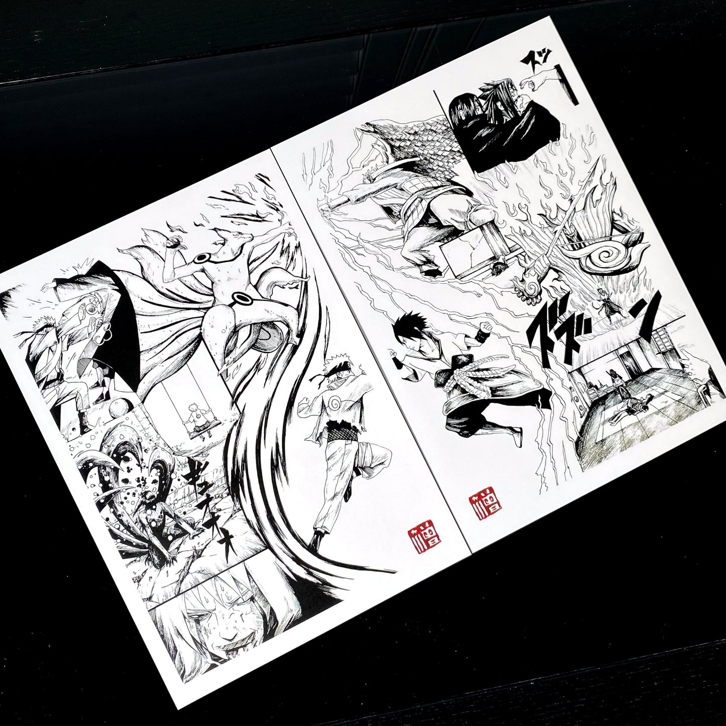Naruto x Sasuke Manga Panels Art Prints - left and right side