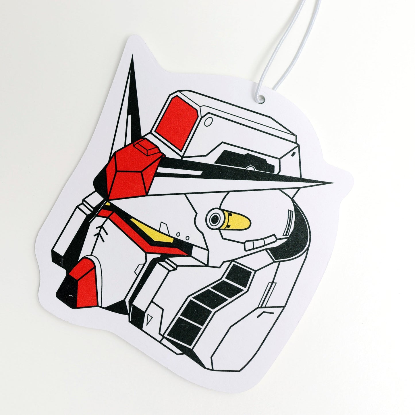 Gundam car air freshener card design closeup.