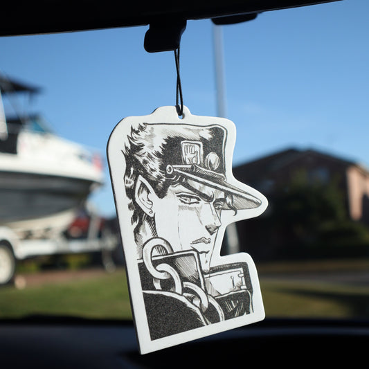 Elevating car's interior with the Jotaro Kujo car air freshener, inspired by Jojo's Bizarre Adventure. This air freshener is ideal for car decorating and keeping the air fresh.
