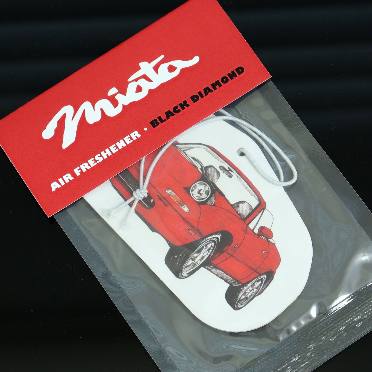 Mazda Miata MX5 Air Freshener Black Diamond: Black Ice type cool, crisp fragrance that keeps your car smelling fresh.
