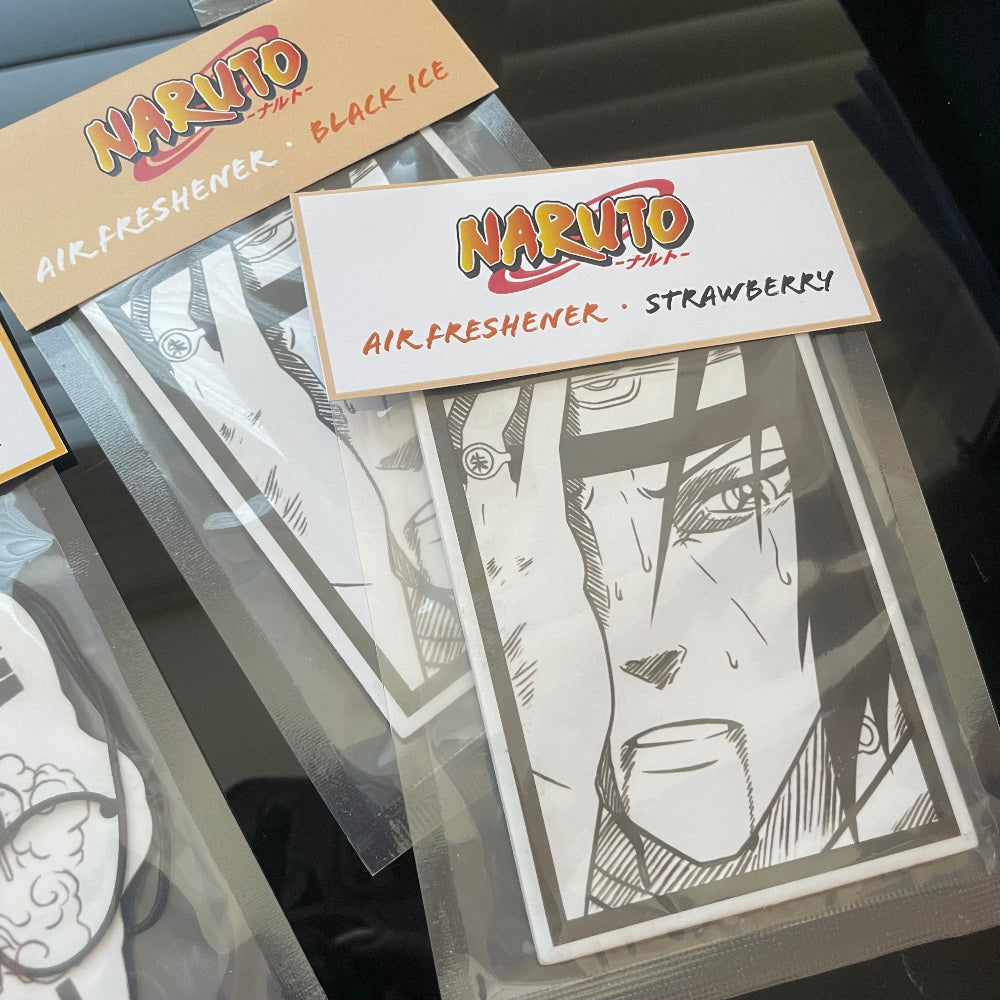 Naruto Itachi air freshener design inspired by Naruto manga.  Available with Black Ice or Strawberry scent.