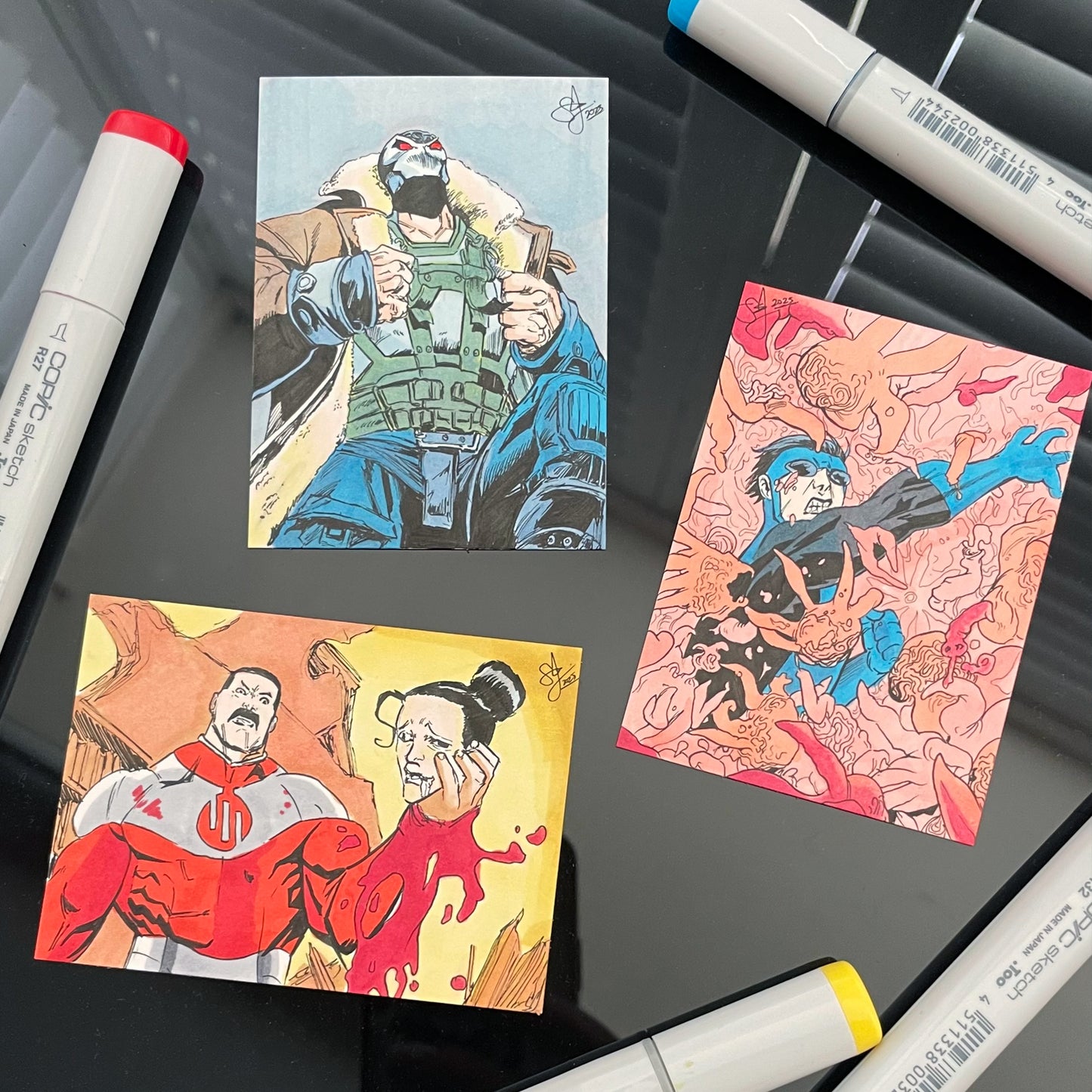 Unbranded sketch trading card with plain back for custom invincible sketch illustrations.