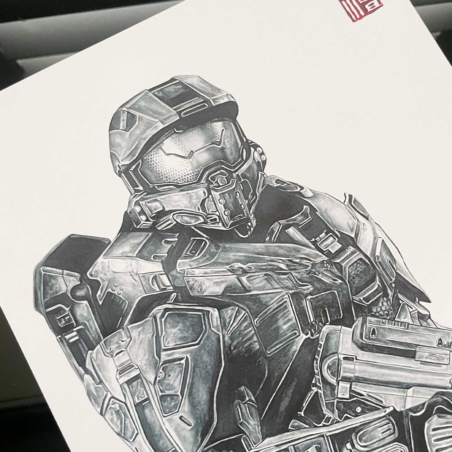 Halo inspired art print of Master Chief closeup.
