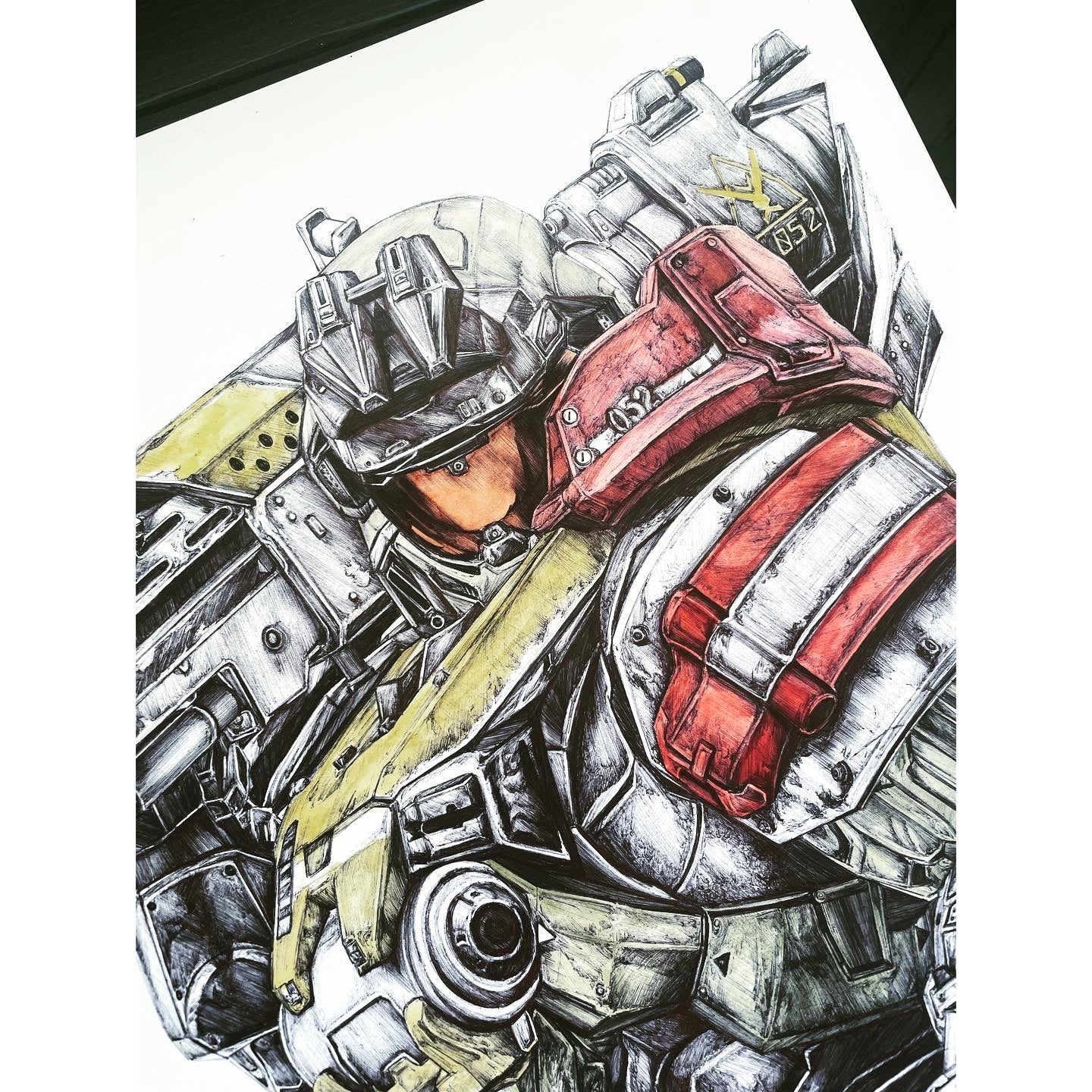 Closeup of Halo-inspired art print of Chief Warrant Officer Jorge-052, Noble Five of NOBLE Team.