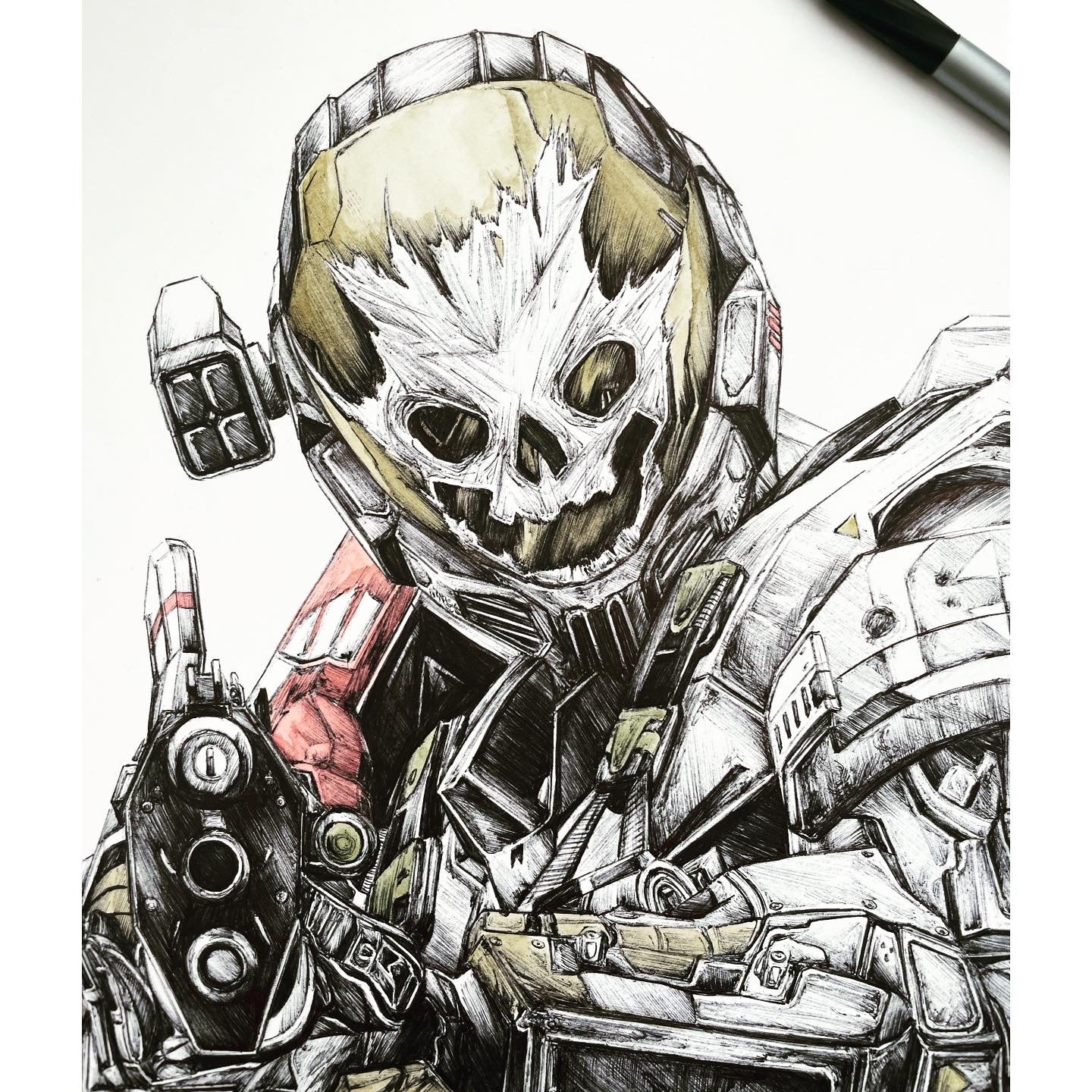 Closeup of Halo-inspired art print of Warrant Officer Emile-A239, Noble Four of NOBLE Team.