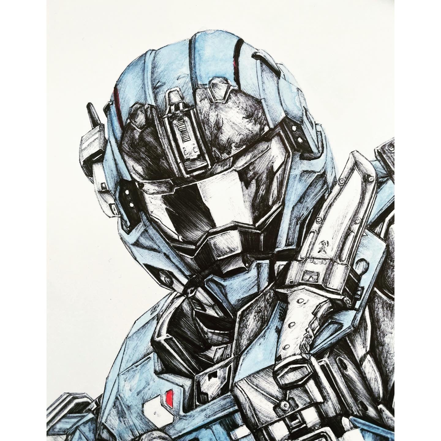 Closeup of Halo-inspired art print of Commander Carter-A259, leader of NOBLE Team.