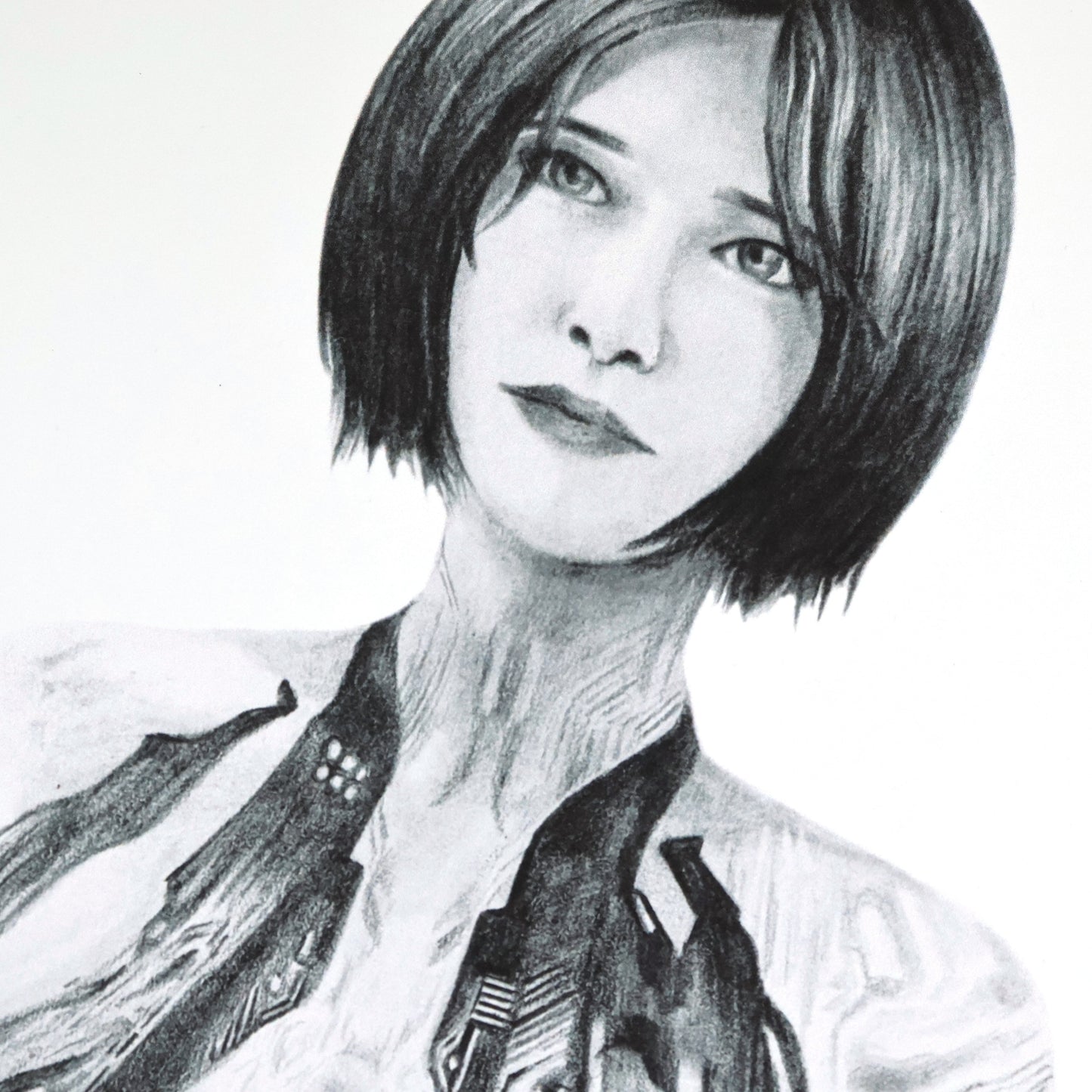 Close-up of hand‑drawn Halo art print of Cortana, featuring a peaceful portrait inspired by her bond with Master Chief.