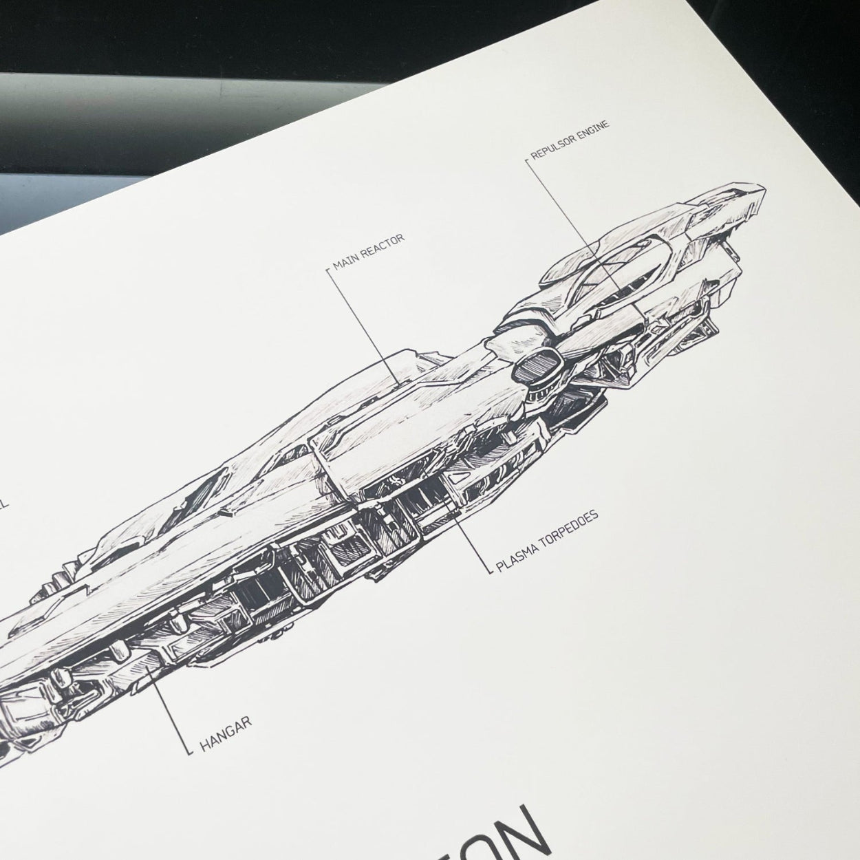 Halo fan art of Covenant ships, hand-drawn Truth and Reconciliation diagram art print/poster closeup.