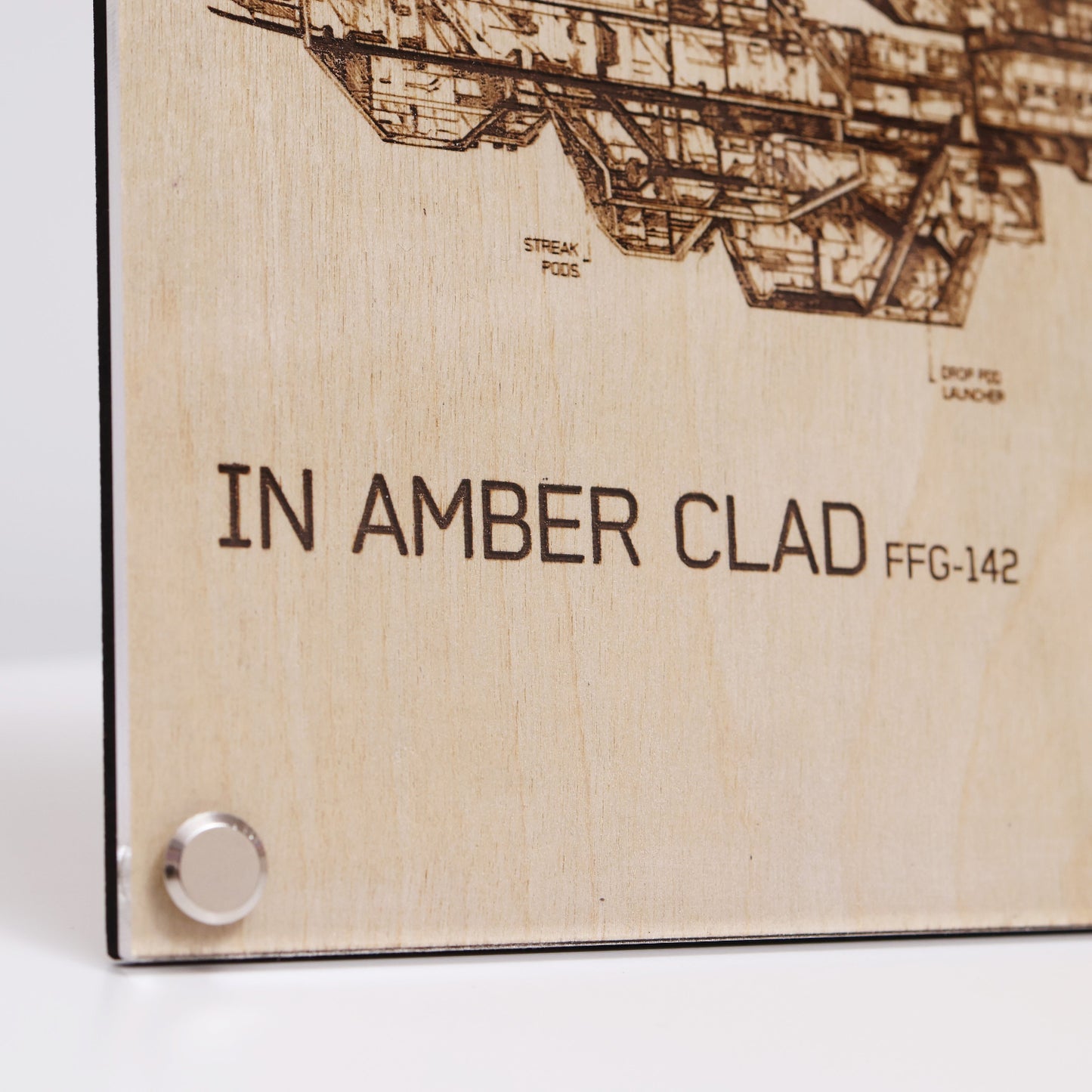 Laser Engraved Plaque - In Amber Clad Ship Diagram | LayaBoard Art Inspired by Halo