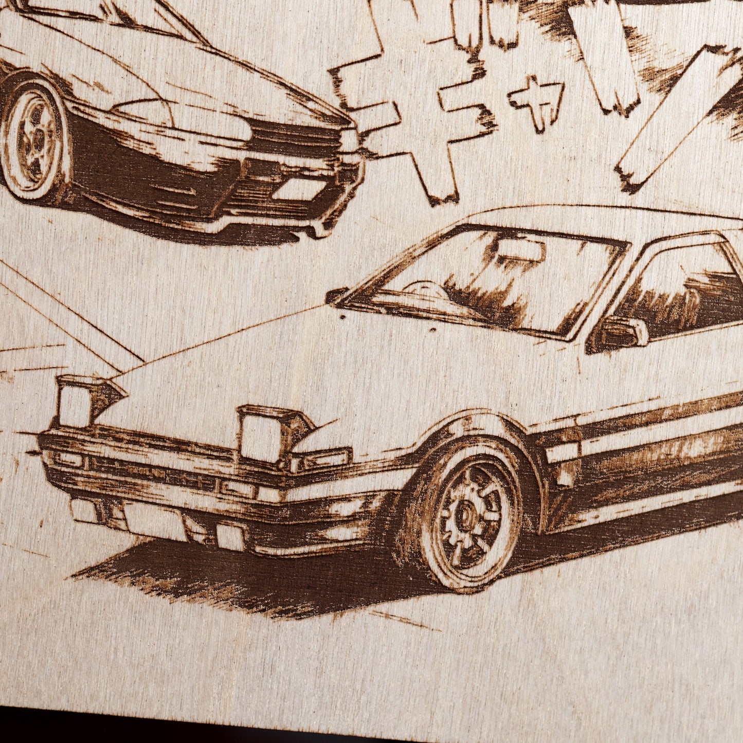 Closeup of LayaBoard Art Initial D JDM Collage with Fujiwara’s AE86 as the centerpiece.