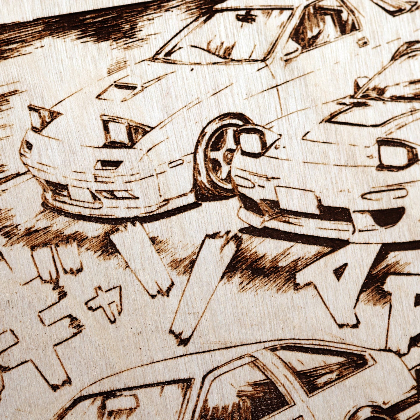 Closeup on RX7s on Initial D JDM Collage LayaBoard Art