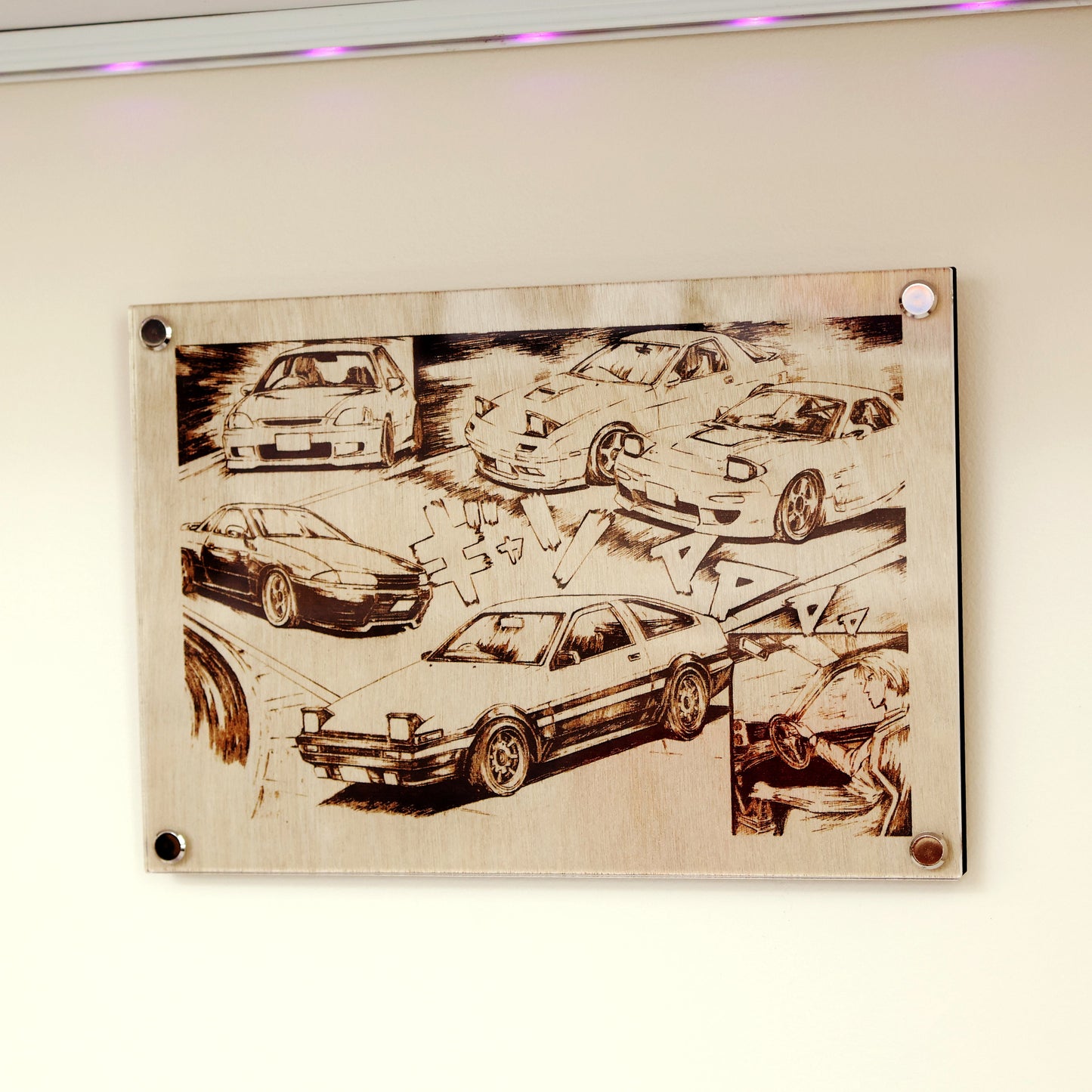 Unique Wall Art and Decor, Initial D inspired laser-engraved plaque – LayaBoard Art Initial D JDM Collage Edition.