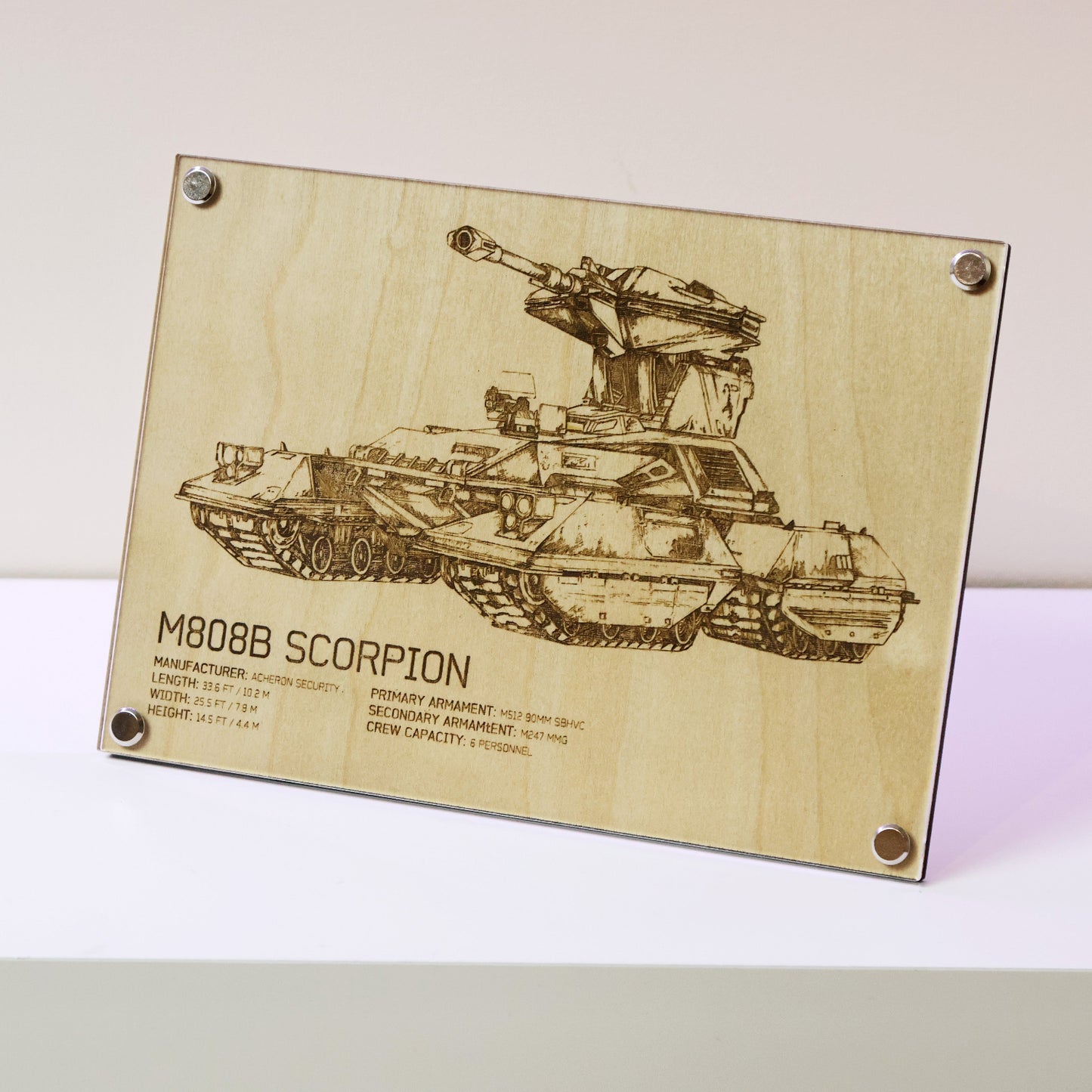 Laser Engraved Plaque - M808B Scorpion Diagram | LayaBoard Art Inspired by Halo