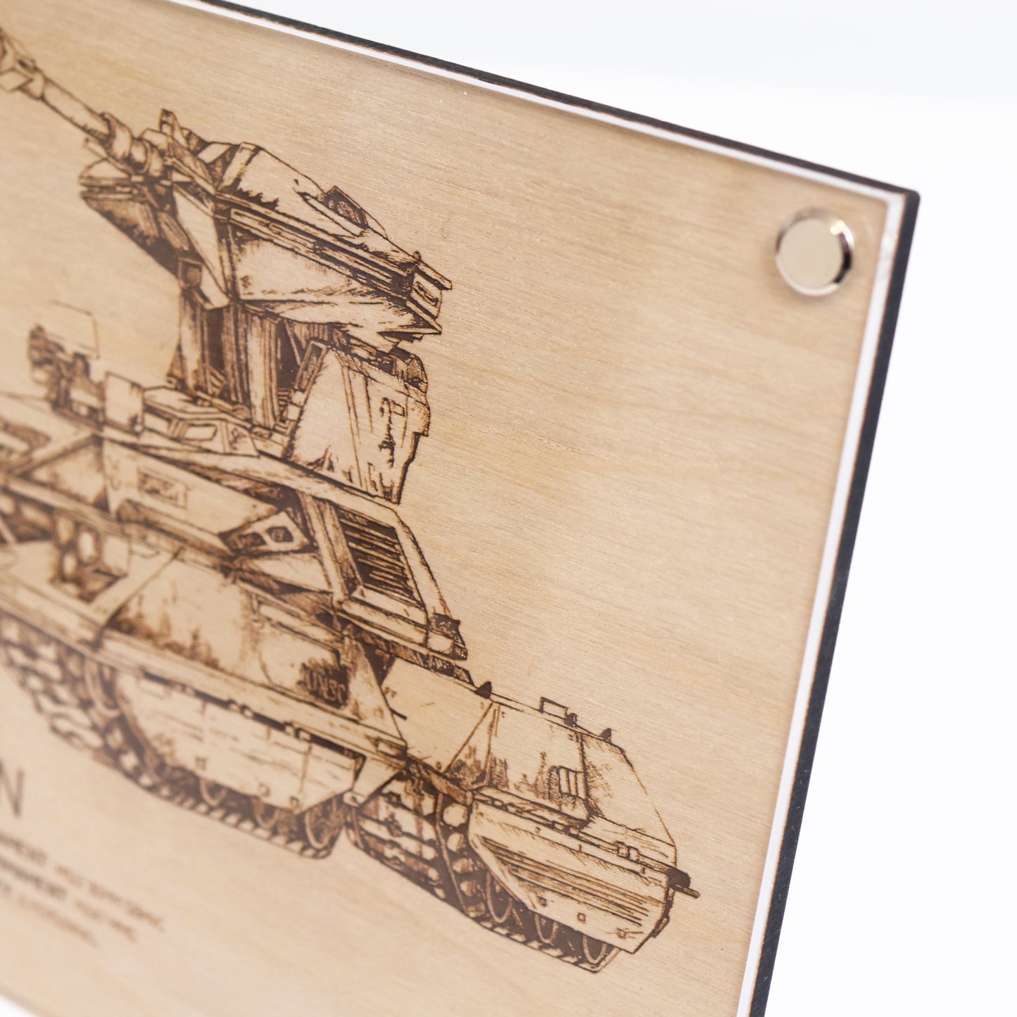 Unique laser-engraved plaque, LayaBoard Art M808B Scorpion inspired by Halo closeup on upper right corner.