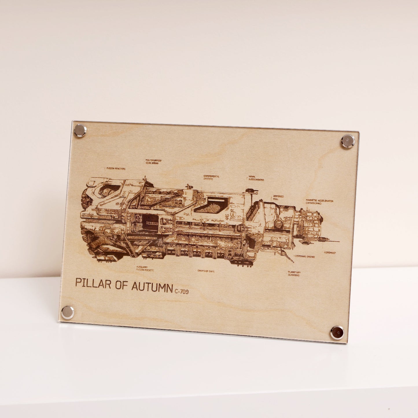 Laser Engraved Plaque - Pillar of Autumn UNSC Ship Diagram | LayaBoard Art Inspired by Halo