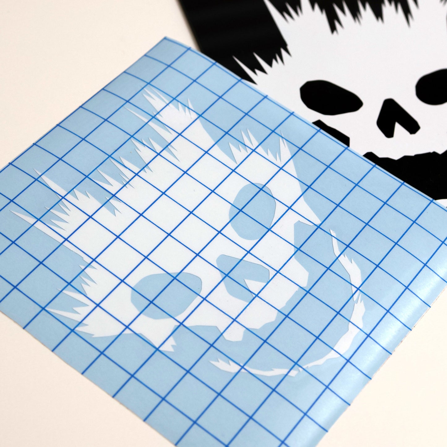 Entransing's stylized Halo Emile skull helmet decal in white vinyl with application tape.