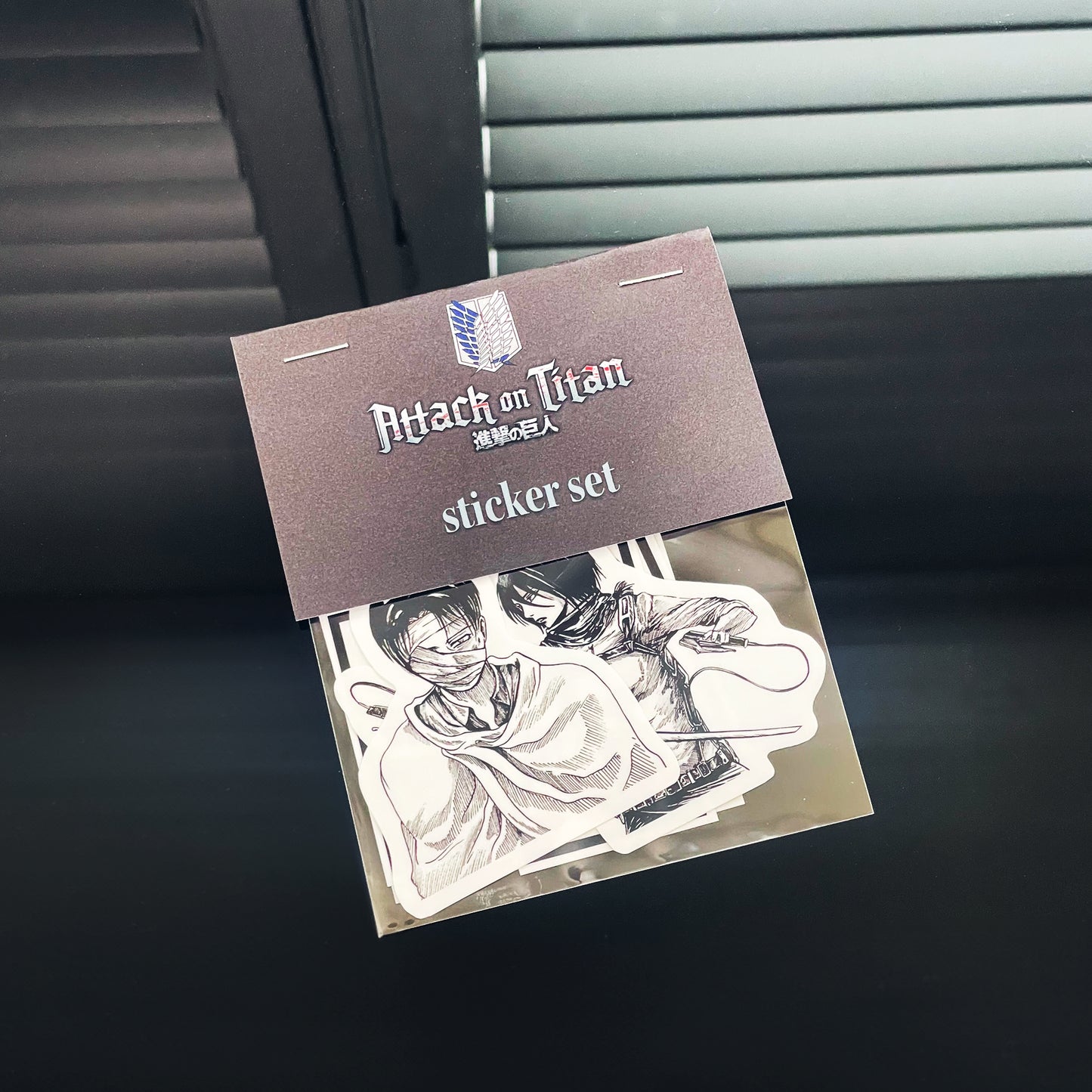 Attack on Titan vinyl sticker pack. High-quality vinyl stickers with vivid colors and sharp image clarity, featuring 6 original designs inspired by the manga and anime in one package.