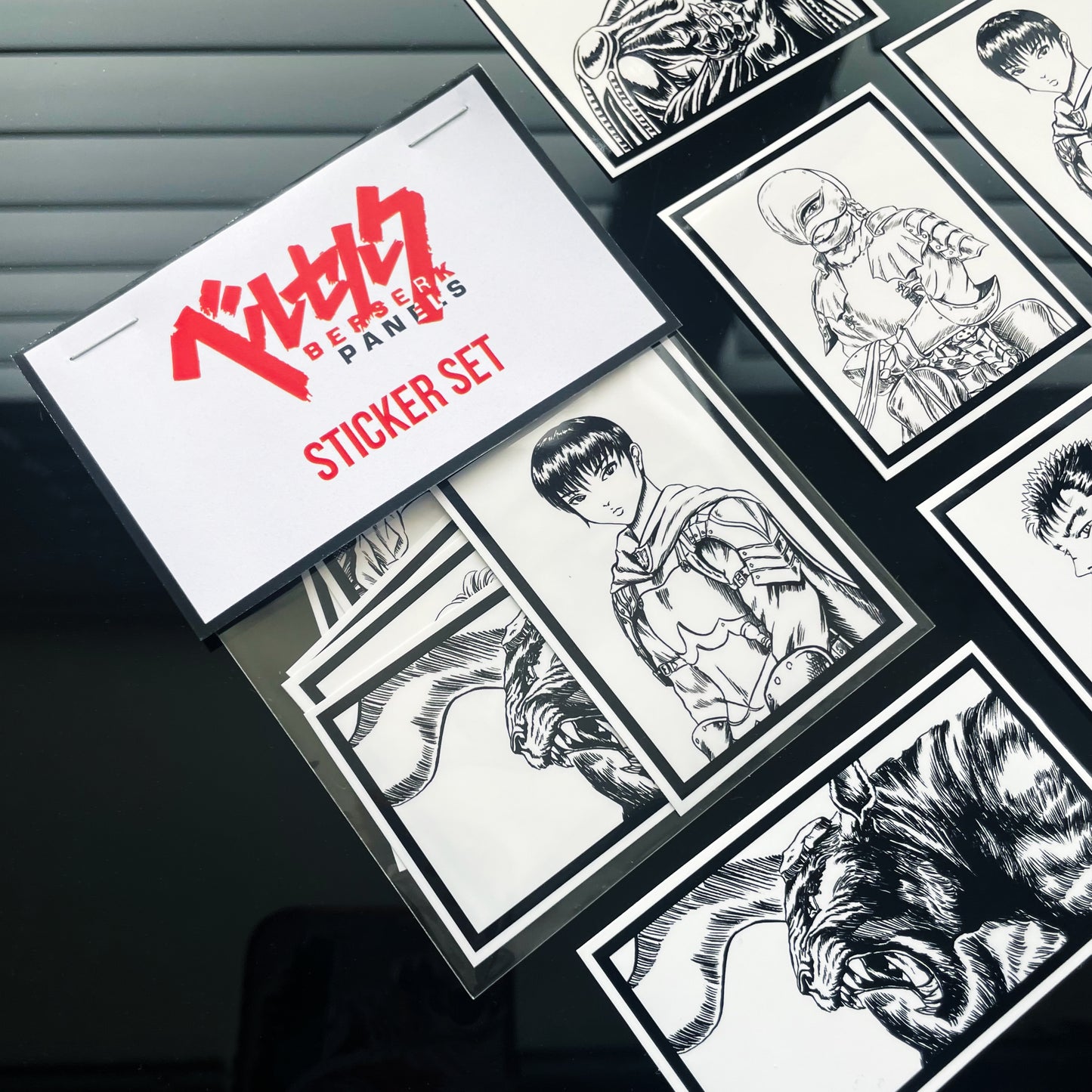 Original fan-drawn Berserk sticker set with Guts, Zodd, Skull Knight & more.