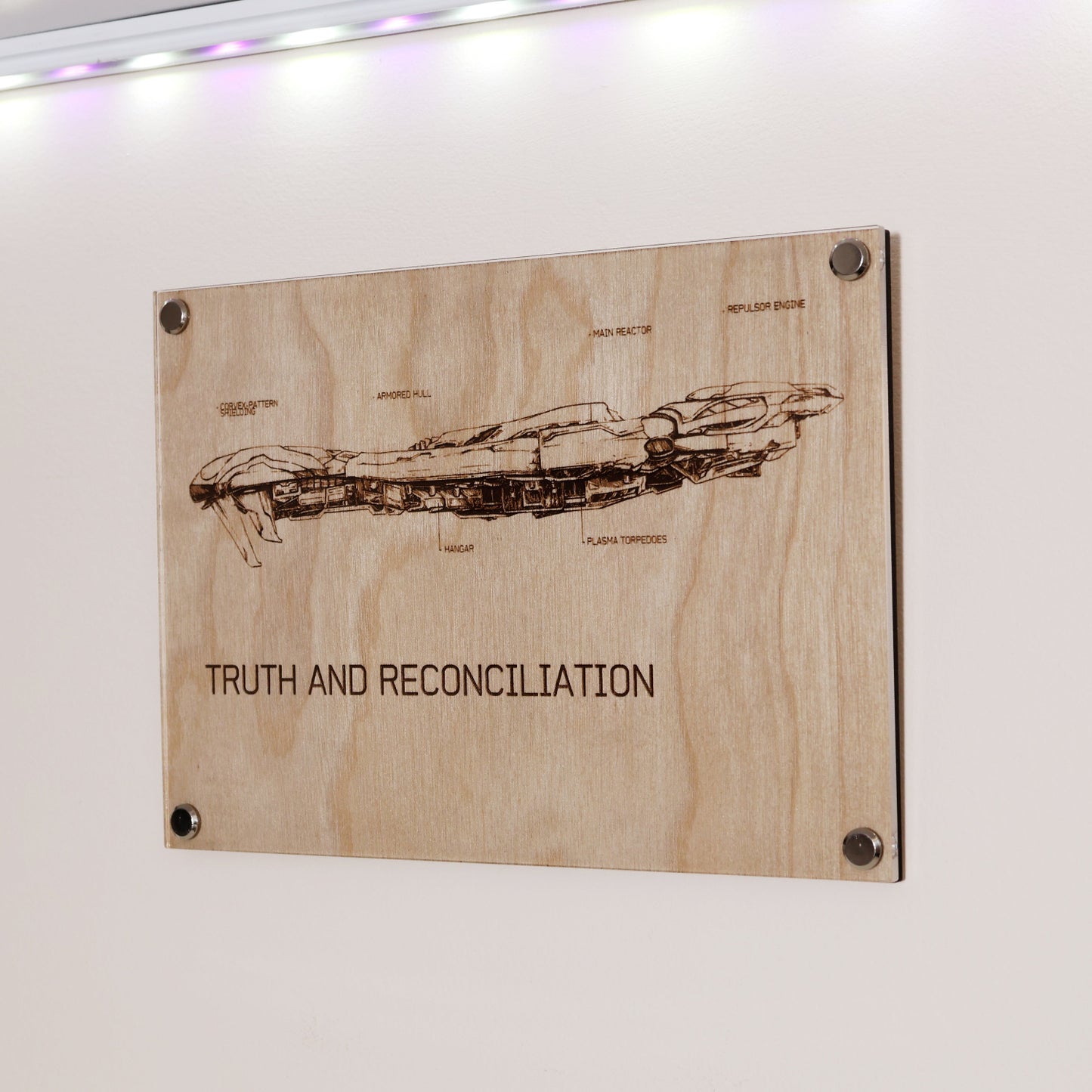 Laser Engraved Plaque - Truth and Reconciliation Ship Diagram | LayaBoard Art Inspired by Halo