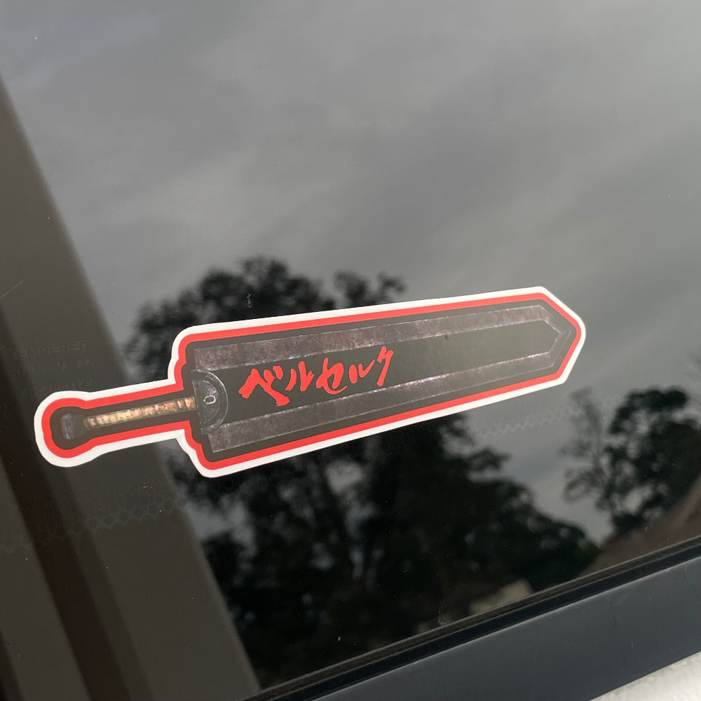 Berserk - Sword Decal. This decal features a vinyl base and lamination, making it suitable for both indoor and outdoor use. It's ideal for decorating your car, personal belongings, or simply for adding to your art collection. Dimension: Approx. 16.5cm x3.5 cm