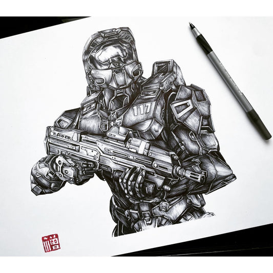 Halo Art Print - Master Chief Portrait - Mark VI - | Inspired by Halo