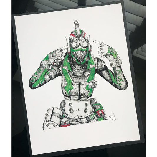 Hand drawn Octane-Hit and Run art print, inspired by Apex Legends.
