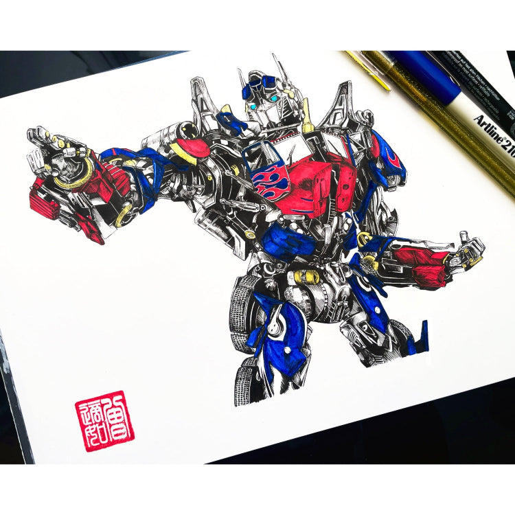 Entransing's Transformers fan art of the Optimus Prime art print, inspired by the iconic Transformers series.This high-quality print captures the noble and powerful presence of Optimus Prime.