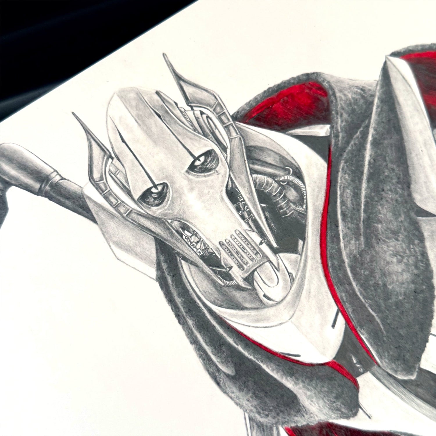 Close-up of hand‑drawn General Grievous Star Wars art print.