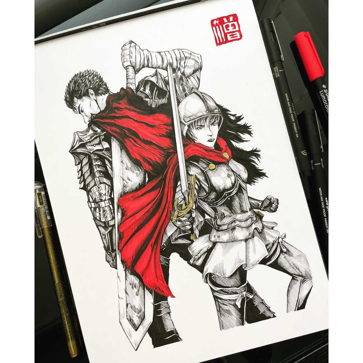 Guts and Casca Poster – Berserk Fan Art Print for Anime Collectors, capturing the essence of the determined warrior, Guts, alongside the brave and loyal Casca.