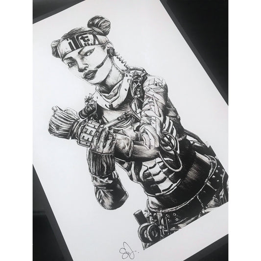Entransing's premium hand-drawn Apex Legends fan art print, Lifeline.