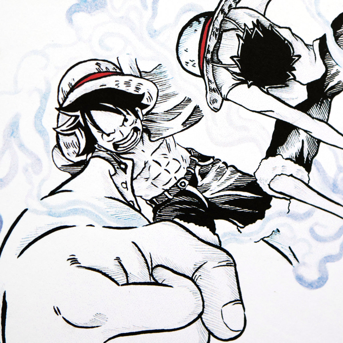 One Piece fan art poster closeup featuring Luffy in Gear Second and Gear Third forms – Artysn Studio