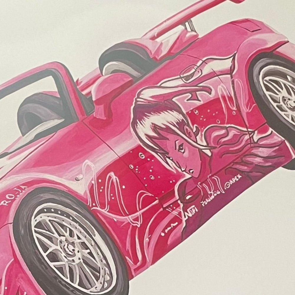 Close up of Discover stunning Entransing's 2Fast2Furious fan art of Suki’s Honda S2000 art print, inspired by the JDM culture and Fast and Furious movies.