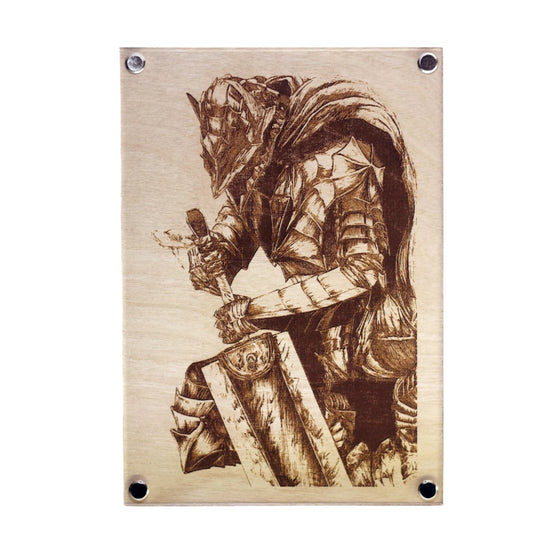 Artysn Studio exclusive laser-engraved plaque, Berserker Armor LayaBoard Art, featuring Guts in his formidable Berserker Armor. This stunning artwork captures the intense and dark essence of Guts, with his wolf-shaped helmet adding a fierce touch.