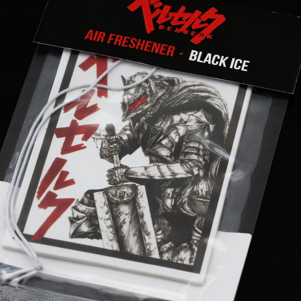 Car Air Freshener - Berserker Armor design in sealed packaging, Black Ice scent. Inspired by Berserk manga.