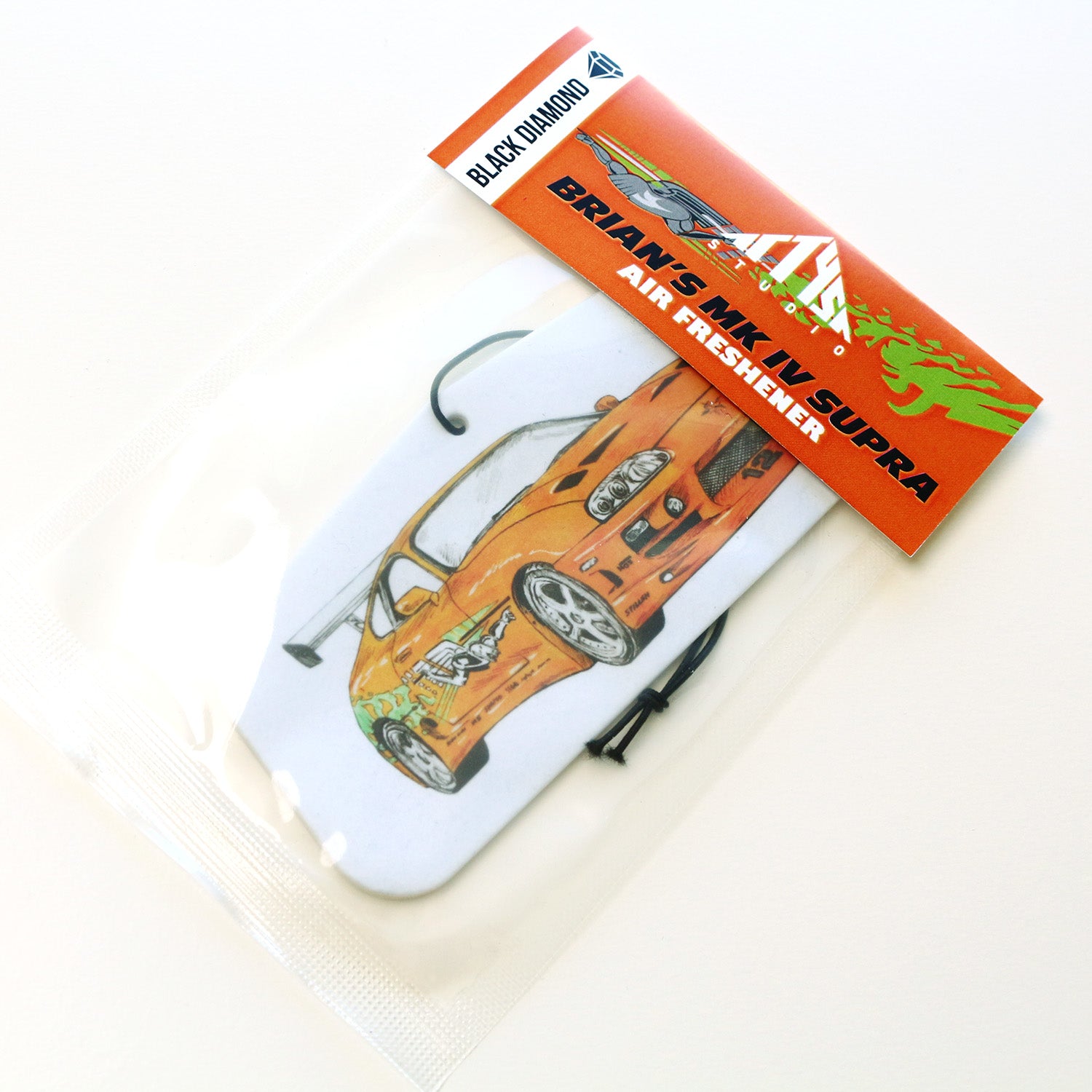 Sealed packaged MK4 Supra air freshener with black diamond scent.