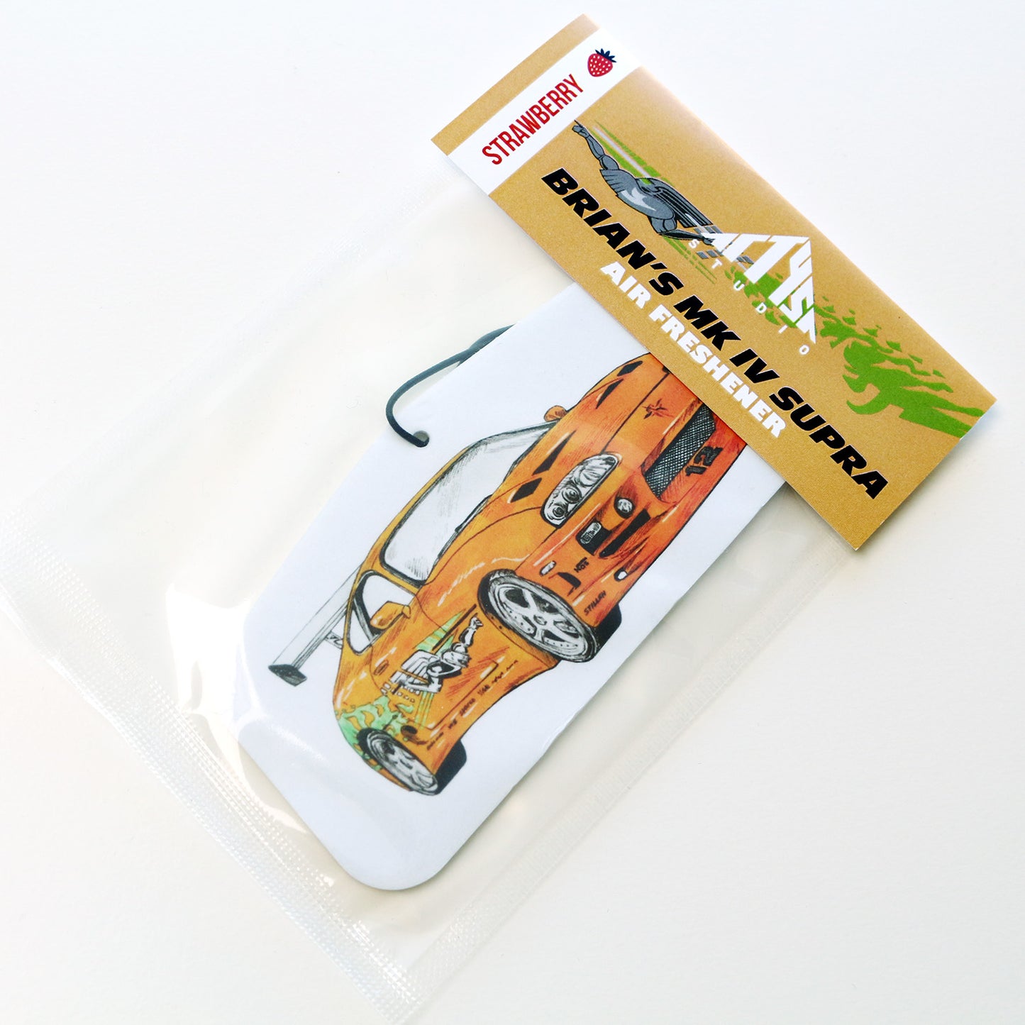Sealed packaged MK4 Supra air freshener with strawberry scent scent.