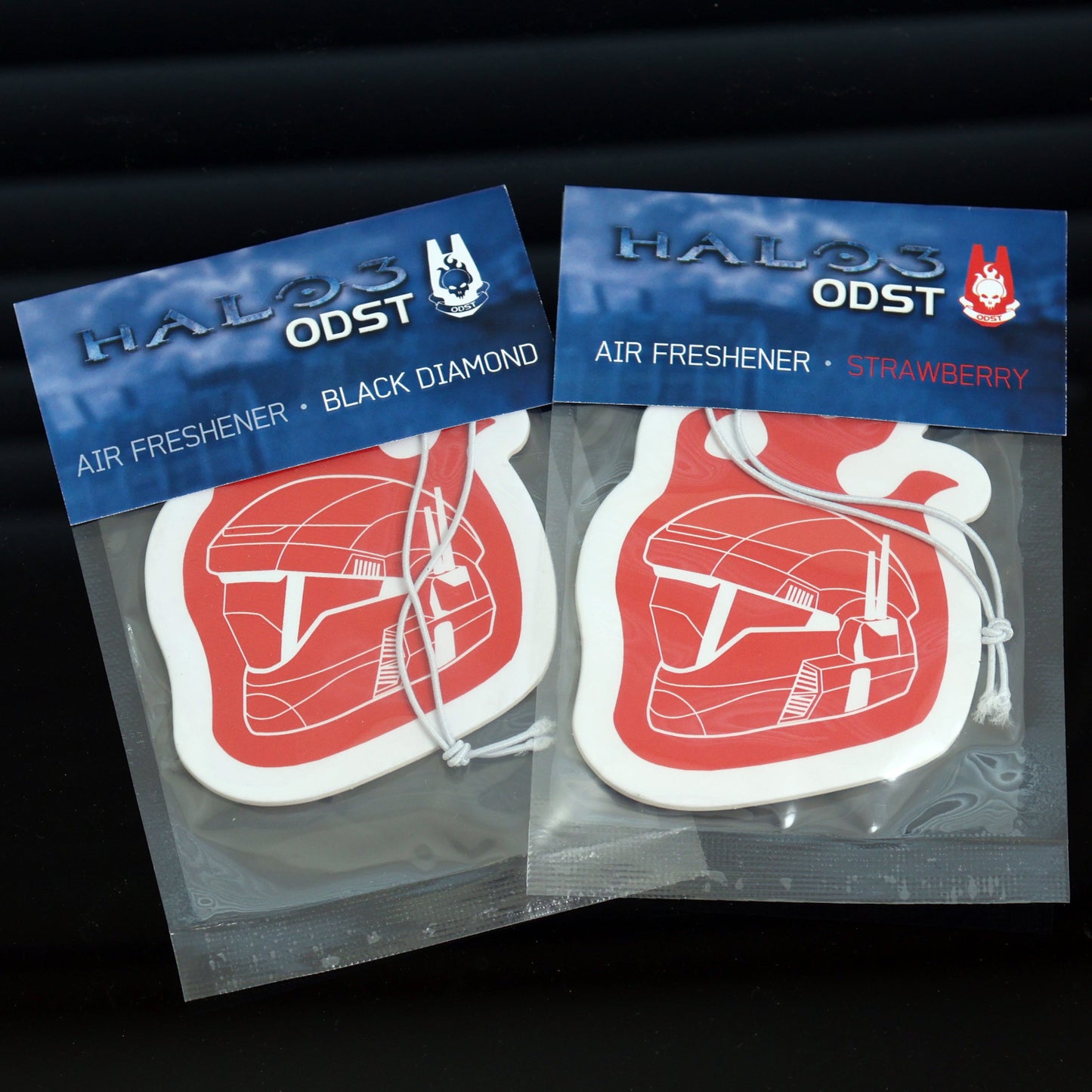 ODST Flame Helmet Air Freshener available in two refreshing scents. Measures: H: 10cm, W: 7cm. Each air freshener comes sealed and each includes an elastic tie.