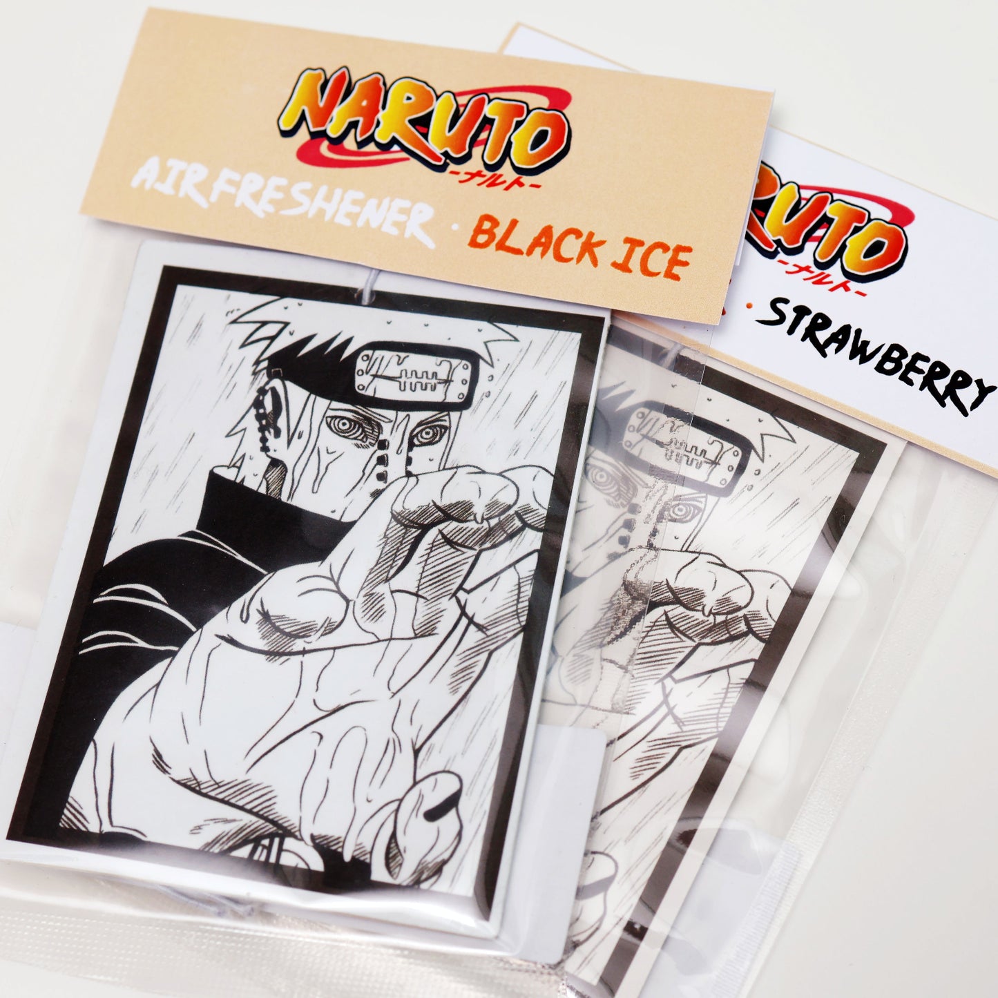 Car Air Freshener - Naruto Pain design, inspired by the Naruto manga, available in Black Ice and Strawberry scents.