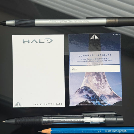 Blank Halo artist sketch trading cards from Artysn Studio for custom sketch order