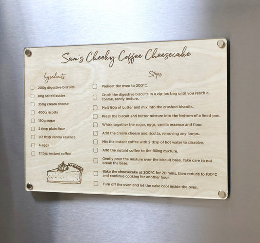 Custom Recipe LayaBoard with magnet mounts by Artysn Studio.Each Recipe LayaBoard will come with a custom drawing of the dish to add the final, finishing touch.