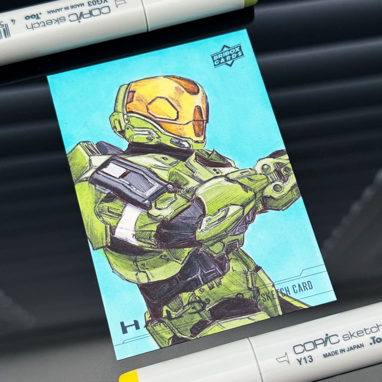Original EVA reconnaissance helmet artwork hand‑drawn by Entransing.